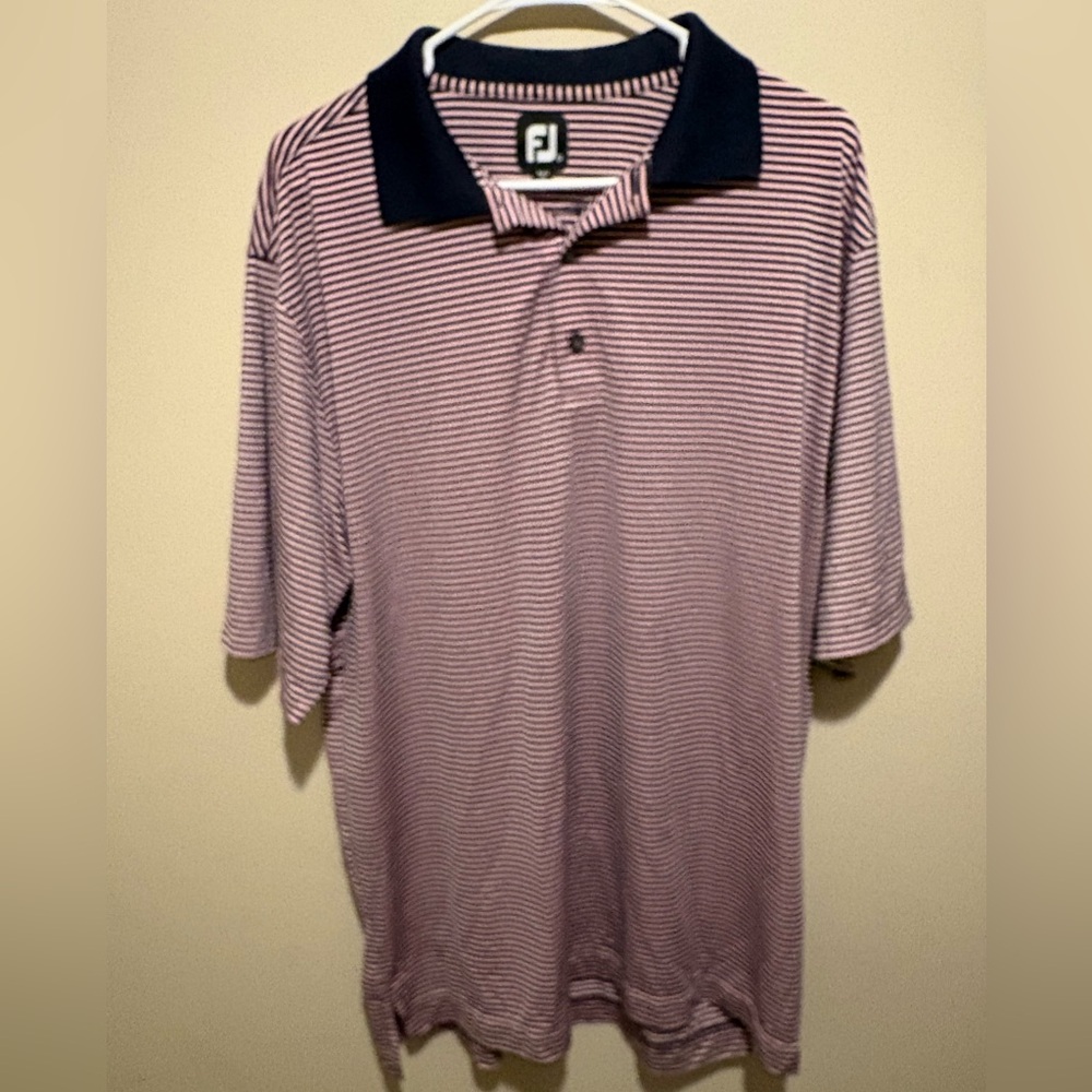 FootJoy Men's Golf Polo Shirt - Pink and Navy Stripes XL